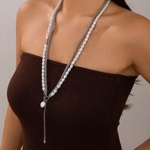 Collar de cadena <span class=keywords><strong>BSK</strong></span> de perlas alienígenas de moda, personalizado y versátil, cadena de clavícula multicapa geométrica - Product Image 3