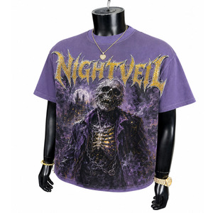 Streetwear Clothes Manufacturer Custom Digital Printed T-shirts Blank <strong>White</strong> Skeleton Graphics Oversized Cropped Rhinestone <strong>Tees</strong> - Product Image 6