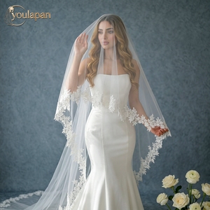 Voile de mariée YouLaPan V327 de style cathédrale luxueux, voile à traîne simple couche orné de dentelle de haute qualité, voile Mandira espagnol - Product Image 3