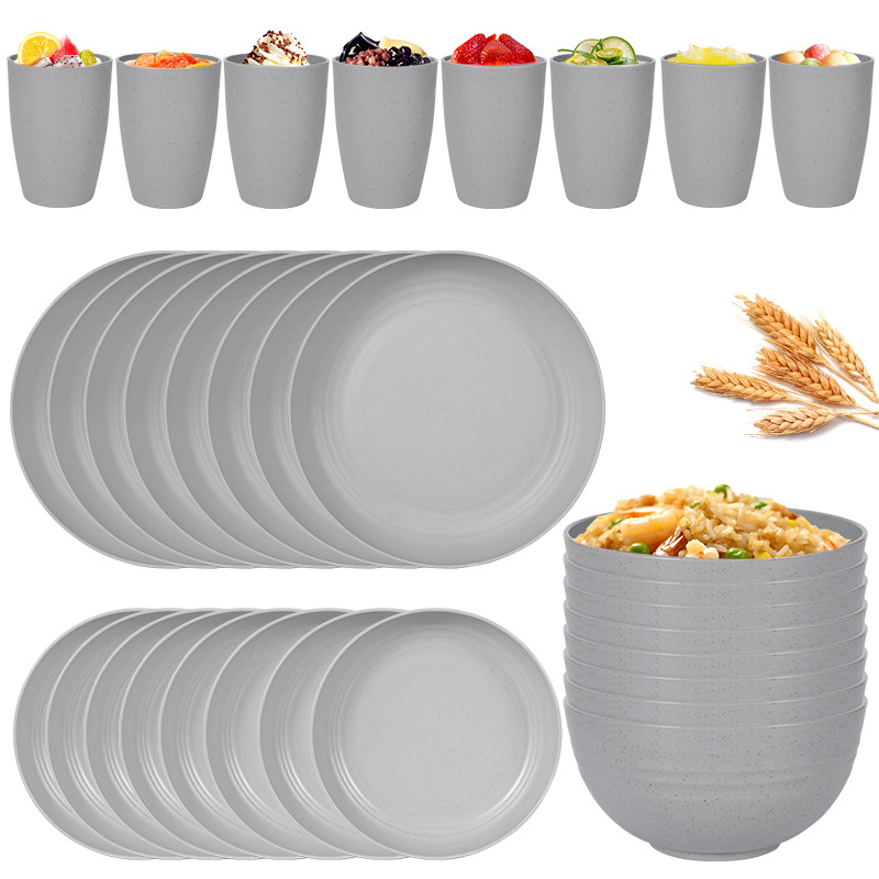 Juego de 32 piezas en gris claro para 8 personas (vaso grande tipo "barrigón").