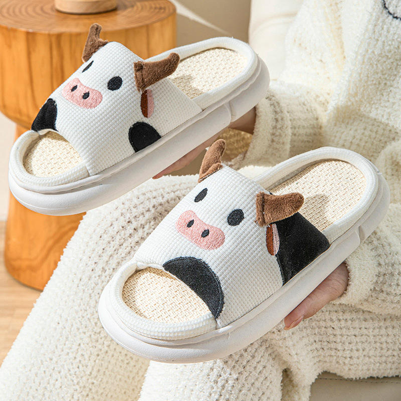 Pantuflas de Lino con Diseño de Vaca de Dibujos Animados para Hombre y  Mujer, Antideslizantes, para las Cuatro Estaciones, para Interiores, para  Pisos