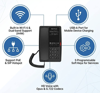 Téléphone IP sans fil H4W noir pour chambre d'hôtel, Wi-Fi 6 double bande, 5 touches programmables, USB-A, panneau personnalisé