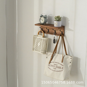 Wooden Wall-mounted Key <b>Hook</b> Rack Coffee Brown Minimalist Coat Organizer Entryway Storage <b>Shelf</b> Rectangle Shape - Product Image 5