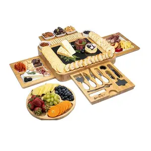 Meilleur cadeau ensemble planche à fromage et couteau en bambou plateau en bois de bambou avec accessoires de cuisine