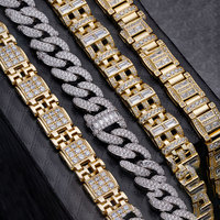 2024 Hip Hop bijoux brésilien 18K plaqué or VVS Moissanite diamant 925 en argent Sterling chaîne cubaine Bracelet pour hommes