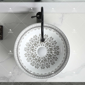 Yeson Luxus Design Runde grau Blumenmuster Porzellan hand gefertigte Waschbecken Badezimmer Keramik Arbeits platte Kunst Waschbecken für Hotel - Product Image 4