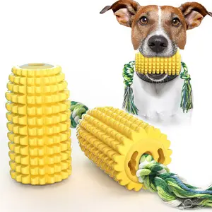 Mainan kunyah anjing untuk pengunyah agresif, mainan berderit kuat tahan banting, mainan tongkat jagung kunyah, kuning