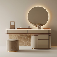 Coiffeuse moderne de luxe en teck massif avec miroir éclairé réglable et tiroirs pour appartement et chambre à coucher