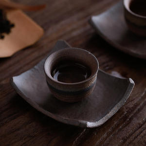 Piastrelle in gres retrò fatte a mano in stile giapponese a forma di piatto in ceramica con supporto per sottobicchieri Logo personalizzato tazza da tè in ceramica - Product Image 2