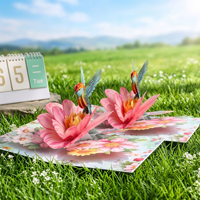 Carte de vœux 3D sculptée en papier Colibri Fleur pour la Saint-Valentin, le Ramadan, Noël, et les messages d'anniversaire
