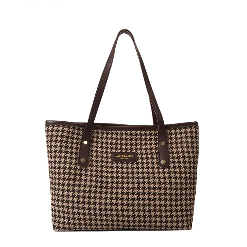Large Capacity Plaid Fashionable Single Houndstooth Shoulder