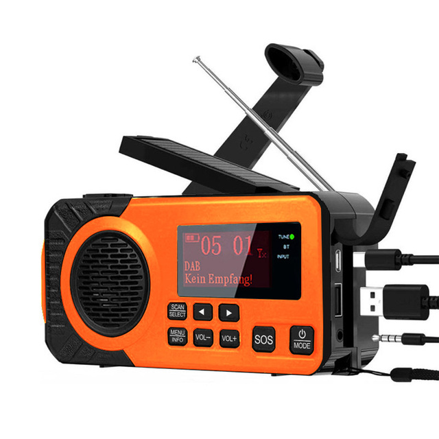 DAB+/FM Emergency Digital Alarm Camping Radio Plastic Li-ion Battery Solar Hand Crank SOS Flashlight Built-in Speaker Wireless