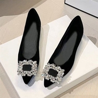 Chaussures de mariée élégantes pour femmes, style français, en daim, à bout pointu, à talon carré, avec strass, à enfiler, couleur unie
