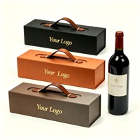 Boîte cadeau à vin en cuir bordeaux personnalisée, emballage pliable de luxe avec logo personnalisé