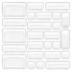 25 PCS Clear Plastic Drawer Organizers Set für Vanity Drawer Organizer Trays Lagerplätze für Makeup Kitchen Gadgets Utensilien