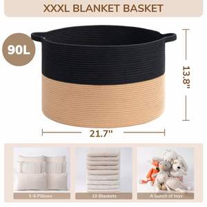 Large Cotton Rope Blanket Basket 22" X 22" X 14" Woven Rope Bin for Storage Kids Dog Toy Storage <b>Box</b> Organizer Bins - Product Image 6