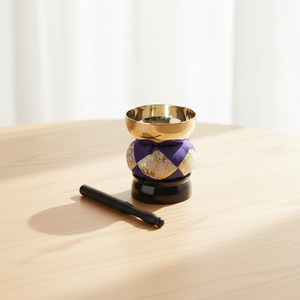 Cuenco tibetano japonés de cobre Orin Bell grabado con logotipo troquelado, cojín, mazo, para meditación, yoga y práctica espiritual - Product Image 1