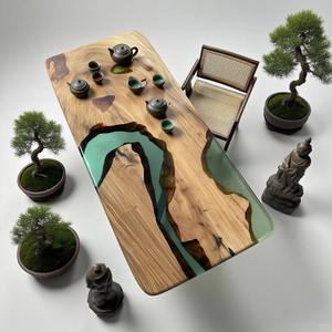 طاولة غرفة طعام فاخرة من خشب الجوز الطبيعي المستدام مع راتنج الإيبوكسي تصميم نهر فني لأثاث الفندق المنزلي - Product Image 4