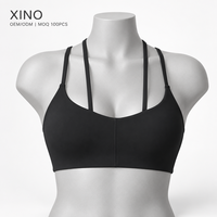 Soutien-gorge de yoga halter éco-responsable en tissu recyclé, séchage rapide, maintien élevé, avec logo frontal et design élégant au dos, idéal pour la course et le fitness