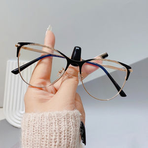 Kính mắt thời trang unisex khung kim loại nửa khung mắt mèo nhẹ, chống ánh sáng xanh, bán buôn năm 2024 - Product Image 2