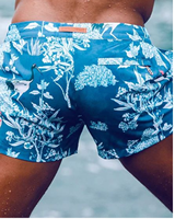Maillots de bain pour hommes, imprimé floral tropical bleu, mélange polyester/nylon, séchage rapide, respirant, taille élastique, vêtements de plage