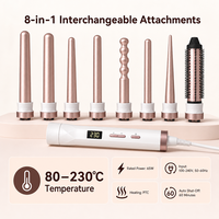 Set Alat Penata Rambut Keramik 8-in-1 dengan Suhu yang Dapat Disesuaikan, Layar Digital, 100-240V, dan Fitur Mati Otomatis.
