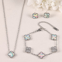 Conjunto de Joyería de 3 Piezas con Diseño de Pétalo Cuadrilátero Degradado de Moda, Collar, Pulsera y Pendientes de Acero de Titanio, Venta al por Mayor