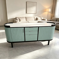 Buffet en bois de luxe incurvé et cannelé, vert menthe, sur mesure, avec tiroirs, pour mobilier de villa, salon et salle à manger
