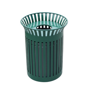 Outdoor <strong>Round</strong> Metal Trash Container <strong>Garbage</strong> Can Outside Garden Street 32 Gallon Recycle Waste <strong>Bin</strong> Patio Commercial Steel Dustbin