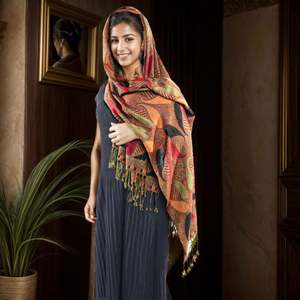 Nouveau design tendance, écharpes longues en polyester jacquard à motifs de feuilles d'automne, turbans pour femmes du Népal, YHK0043 - Product Image 5