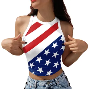 NADANBAO New Summer American Independence Day Flag Print Sleeveless Strapless Hottie Tank Top Short Bottoming Camisole
