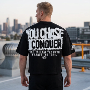You Chase I Conquer Oversized Black <b>Men's</b> T-Shirt Short Sleeve Formal Eco-Friendly Silk Screen Printed Letter Design <b>Turtleneck</b> - Product Image 6