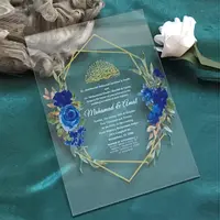 Fabrika özel akrilik düğün davetiyeleri festivali UV baskı teşekkür kartpostallar masa işaretleri akrilik davetiye
