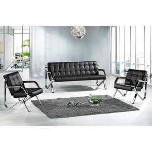 Conjunto de Sofás de Oficina Ekintop de 3 Plazas, Cuero Negro, Estructura Metálica, Muebles para Recepción, Salón, Hotel, Restaurante, Hospital - Product Image 3