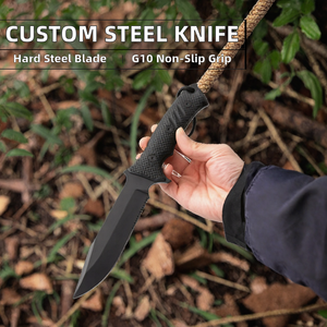 มีดพกพาคุณภาพสูง AHS ใบมีดดำแบบ Fixed Blade สำหรับเอาตัวรอด ปลายมีดแบบ Drop Point มีดสำหรับตั้งแคมป์ เหล็ก 5Cr ด้ามจับ G10 ขนาด 30 ซม. รับผลิตตามแบบ OEM - Product Image 2