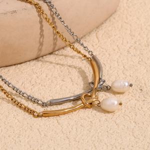 Aretas แฟชั่นยุโรปและอเมริกา18K สร้อยคอสแตนเลสผู้หญิง V-Knot <span class=keywords><strong>Ferrero</strong></span> สร้อยคอสร้อยคอจี้ไข่มุก - Product Image 1