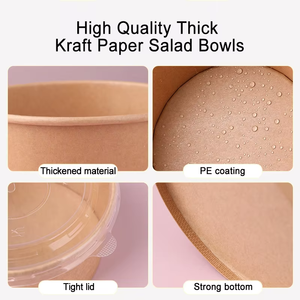 Ciotola Biodegradabile in Carta Kraft per Insalata <span class=keywords><strong>e</strong></span> Porridge da Asporto, Contenitore Rotondo Monouso per Alimenti con Coperchio - Product Image 3