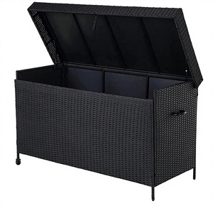 Boîte de rangement en rotin robuste et résistante aux intempéries sur roulettes pour <span class=keywords><strong>piscine</strong></span> extérieure, meuble de rangement en rotin pour coussins de canapé et de chaise - Product Image 1
