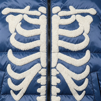 Blouson matelassé pour homme avec patch squelette en chenille, à capuche, zippé, coupe oversize, résistant au vent, chaud, style streetwear, hiver, personnalisé