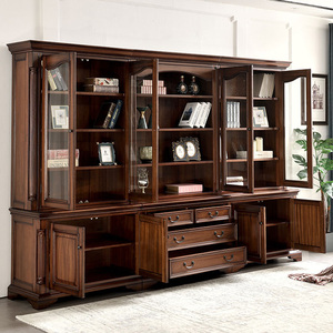 Muebles de Oficina de Lujo de Alta Calidad, Librería Combinada de Madera Sólida, Vitrina de Pared para Sala de Estar <span class=keywords><strong>con</strong></span> Puertas de Vidrio y <span class=keywords><strong>Cajones</strong></span> para Villa - Product Image 3