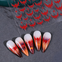 Autocollants pour ongles 3 couleurs Halloween, motif chauve-souris rouge pailleté, chauve-souris noire, chat et nœud, style gothique sombre, pour festival français