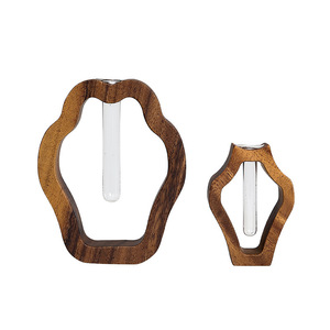 Vase à plantes hydroponiques en bois, décoration minimaliste moderne pour salon, vase à fleurs, décoration intérieure, bois massif pour salon et salle à manger - Product Image 5