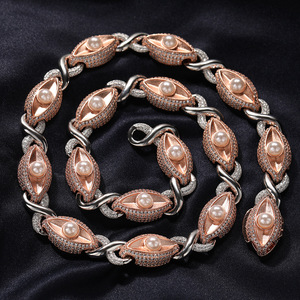 Collar Infinito con <span class=keywords><strong>Ojos</strong></span> de Perla Incrustados, Joyería Hip Hop Rap Vintage, Cadena con Eslabones Infinitos con <span class=keywords><strong>Ojos</strong></span> de Circonita Cúbica para Hombre - Product Image 5
