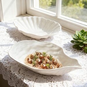 Assiette en céramique blanche en forme de coquille d'huître fabriquée <span class=keywords><strong>à</strong></span> la main pour la vaisselle de restaurant - Product Image 4