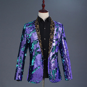 <span class=keywords><strong>Ropa</strong></span> de Actuación para Hombre, Top de Moda Masculina, Traje con Cuello de Fruta Verde con Lentejuelas, Traje para Actuaciones en Escenario, Discoteca, Bar, DJ, Cantante - Product Image 3
