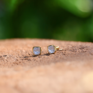 Fashion <b>Stud</b> <b>Earrings</b> 316L Stainless Steel PVD Gold Plating Sustainable Resistant Square Blue <b>Crystal</b> Design - Product Image 3