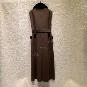 Cappotto ViVi7 <span class=keywords><strong>in</strong></span> Vera Pelliccia di <span class=keywords><strong>Visone</strong></span>, Colletto 100% Lana, Senza Maniche, con Cintura e Tasche, Chiusura con Bottoni a Pressione, per Donna Elegante da Ufficio - Product Image 3
