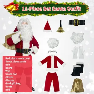 11PCS Deluxe Christmas Costume Men's Santa Claus Costume Xmas Suit for Party Cosplay