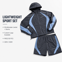 Ensemble de survêtement sportif pour homme, veste coupe-vent à capuche et short, couleur gris charbon, logo personnalisé, 2 pièces