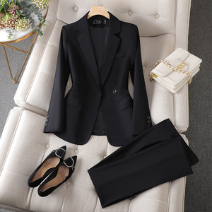 Grey Women's Suit Set Full Sleeve Satin Anti-Wrinkle Formal Business Autumn Elegant - Product Image 2